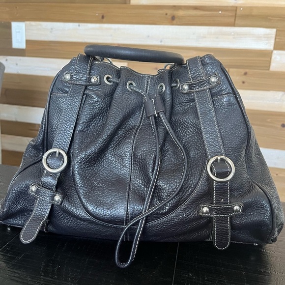 Furla Pebbled Leather Bucket Bag Black - Picture 1 of 15